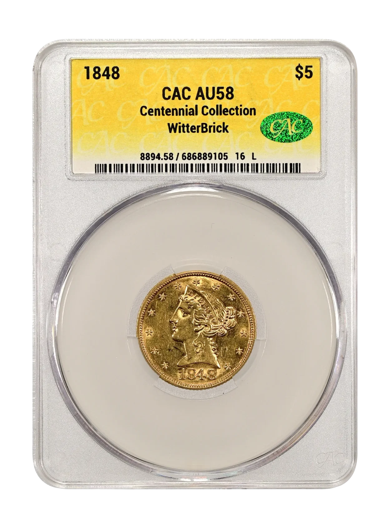 1848 $5 CACG AU-58 WitterBrick