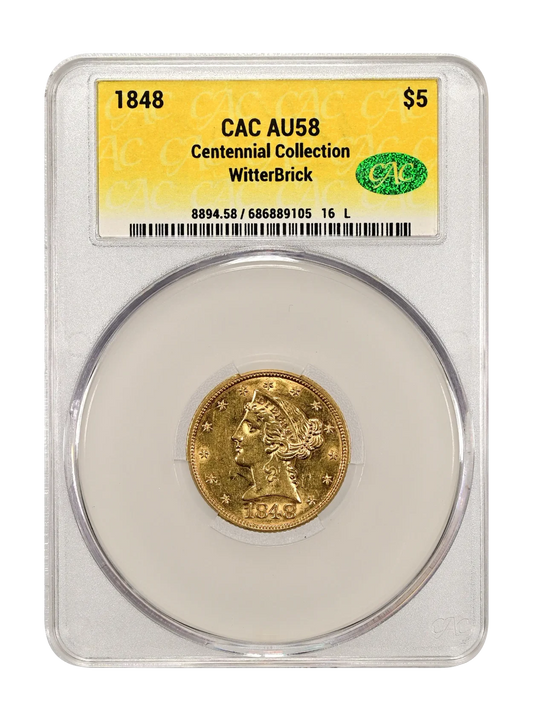 1848 $5 CACG AU-58 WitterBrick