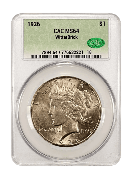 1926 $1 CACG MS64 WitterBrick Metallic Green Label