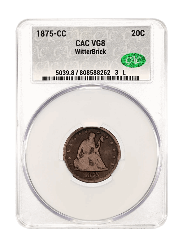 1875-CC 20c CACG VG8 WitterBrick Silver Label