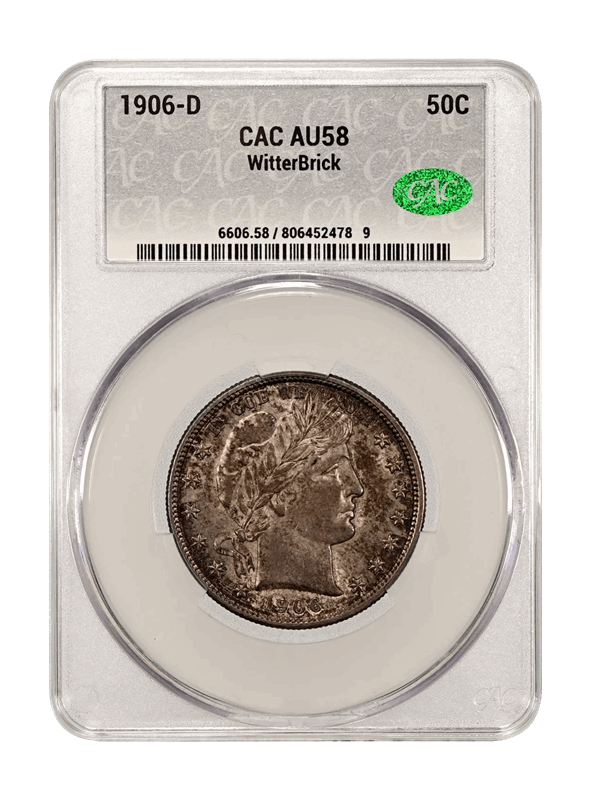 1906-D 50c CACG AU58 WitterBrick Silver Label