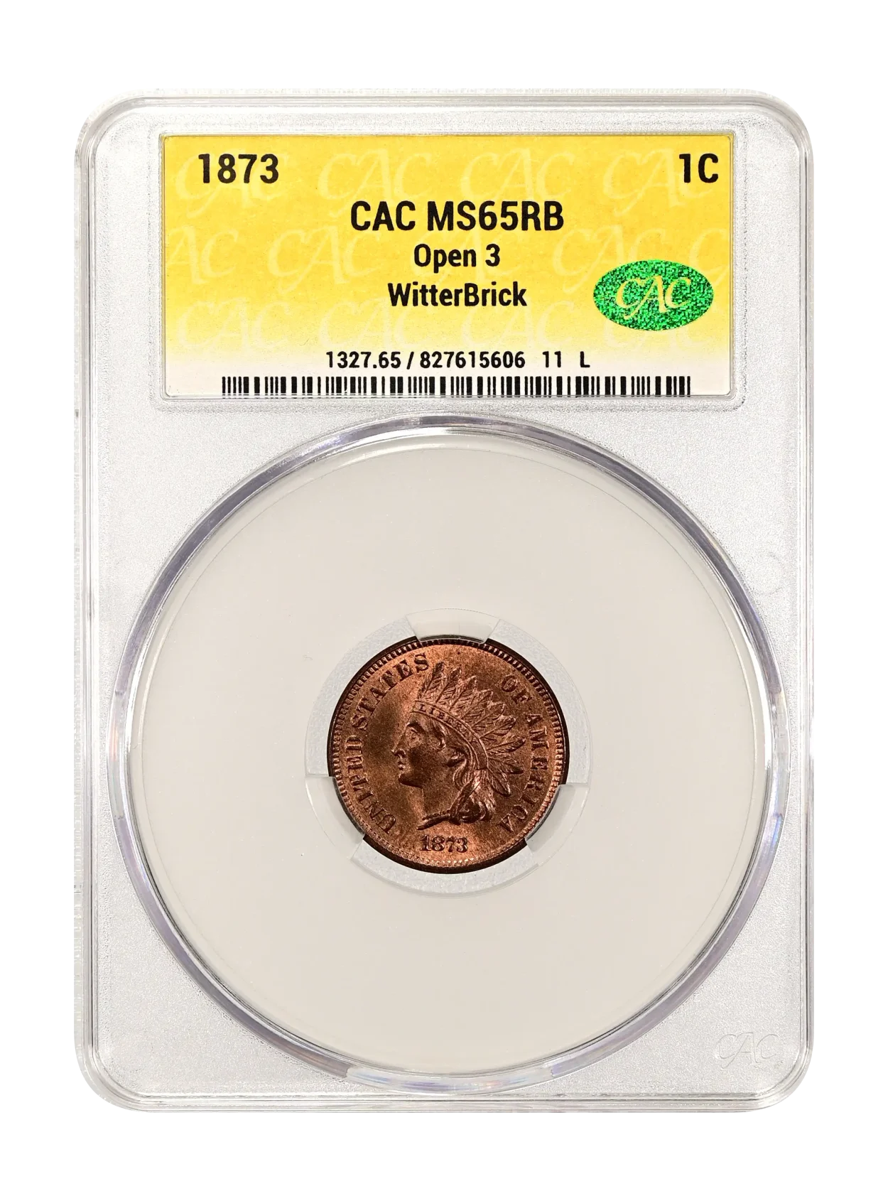 1873 Open 3 1c CACG MS 65 RB WitterBrick